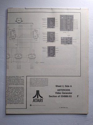 Atari Asteroids Arcade Schematics Guide 1979 Part 034986-XX ONE SHEET ONLY