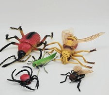 6 Piece Giant Insect Toy Lot Realistic Plastic Figures Beetle Wasp Grasshopper