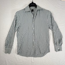 BOSS Hugo Boss Slim Fit Striped Button-Up Shirt Green White Long Sleeve Size M