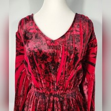 Cato Woman Red Black Velvet Burnout V-Neck Dress Plus Size 18/20W Long Sleeve