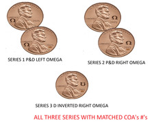 2025 P D Lincoln Cents Hand-Stamped Omega Counterstamp Series 1,2 3 match COA's
