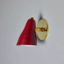 Mid-Century Maroon Brass Wall Sconce: Adjustable Bedside Sconce Christmas Gift