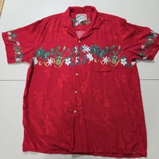 Paradise Found Men's Hawaiian Christmas  100% Rayon Shirt Short Sleeve SZ L (T3)