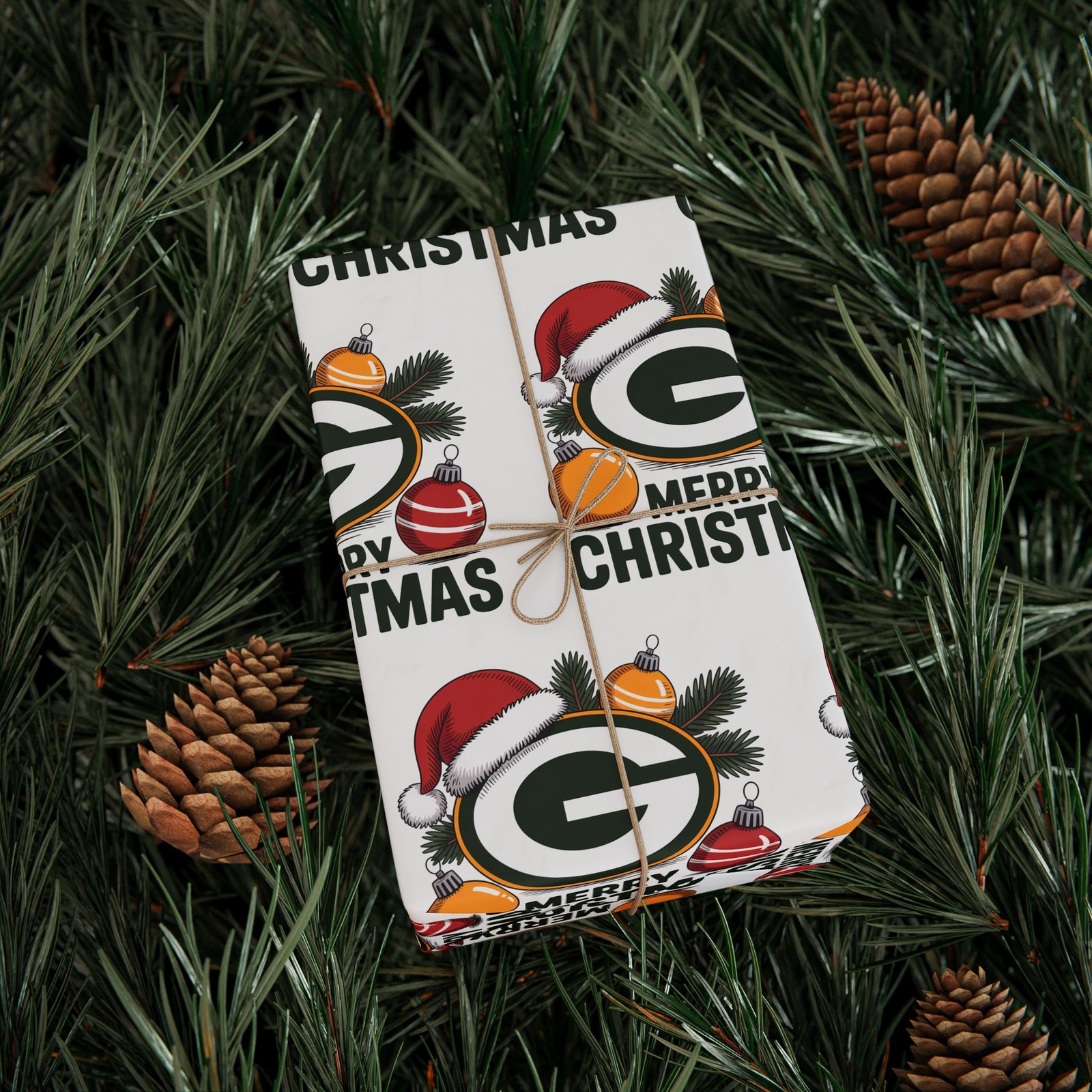 Wrapping Paper, Green Bay Football Merry Christmas Sports Gift Wrap, Holiday