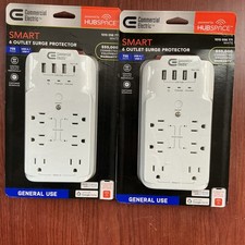 NEW 2 pk Commercial Electric 6-Outlet Smart Surge Protector with 4-USB Ports B28