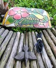 Vintage Stained Glass Hummingbird Desk  Lamp Floral Shade Metal Base