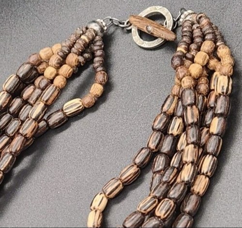 Silpada Necklace 18" Palm Wood Beads 6 Strand Sterling Silver N1349 - Picture 7 of 8