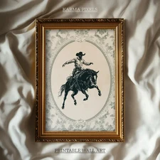 Cowboy Bronco Printable Wall Art, Trendy Western Cowboy Poster,