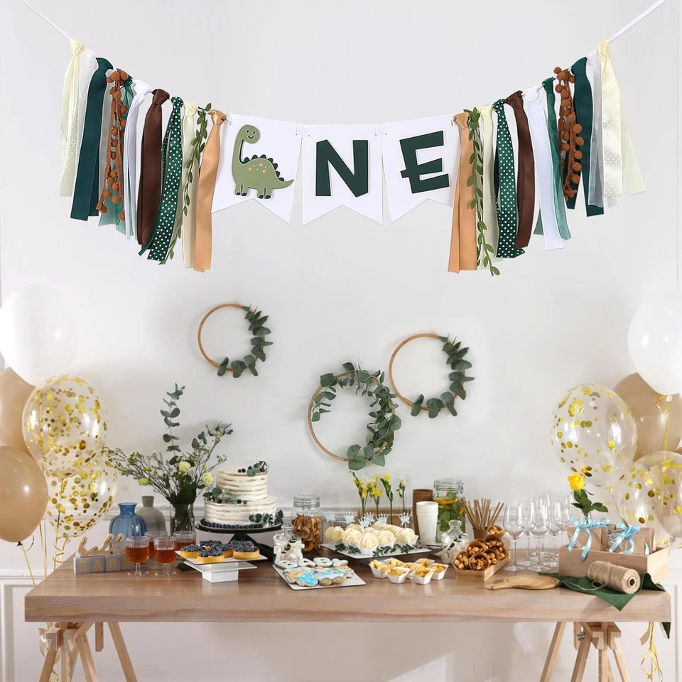 Banner de silla alta de primer cumpleaños de dinosaurio - Banner de primera silla alta para bebé niño para papá Foto 4 de 4