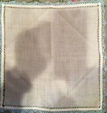 VINTAGE HANKIE 1950s WHITE WITH BLUE hand Crocheted Edges