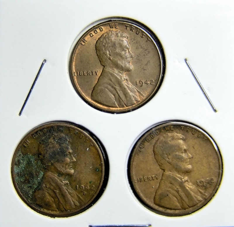 1942-P 1942-D 1942-S  Lincoln Wheat Copper Penny Cent - 3 Coin Set [USP-276]