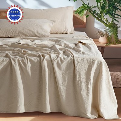 Linen Sheets Queen Size 16 Inch Deep Pocket 4 Piece SONORO KATE French Pure