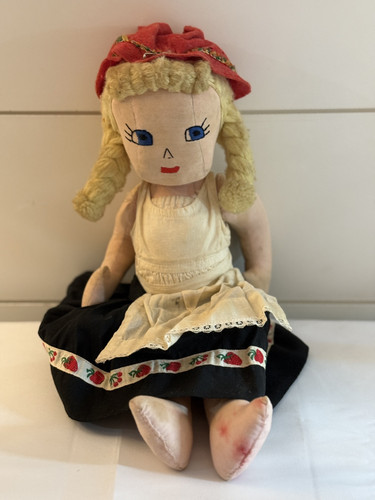 Vintage Hand Made Doll Jointed Embroidered Face 15” Tall - Picture 1 of 9
