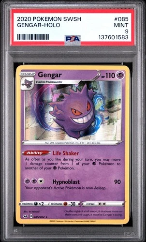 PSA 9 Mint Pokemon 2020 Sword & Shield Base Gengar Holo 085
