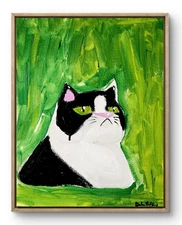 Original Art Serious Cat 14x11 Colorful Modern Art Acrylic Painting on Canvas