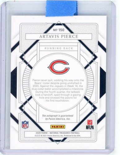 2020 National Treasures Artavis Pierce Green Rookie RC Auto 1/5 1/1 Bears NFL - Picture 2 of 2