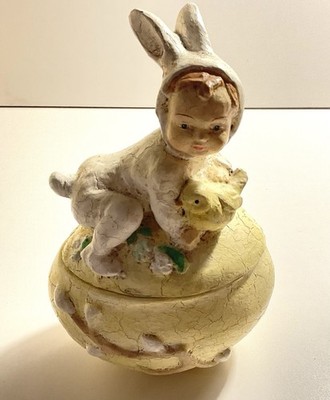 EASTER Child as BUNNY on Egg Box, Bearly Country, VTG, App. 5L X 7HX 3W