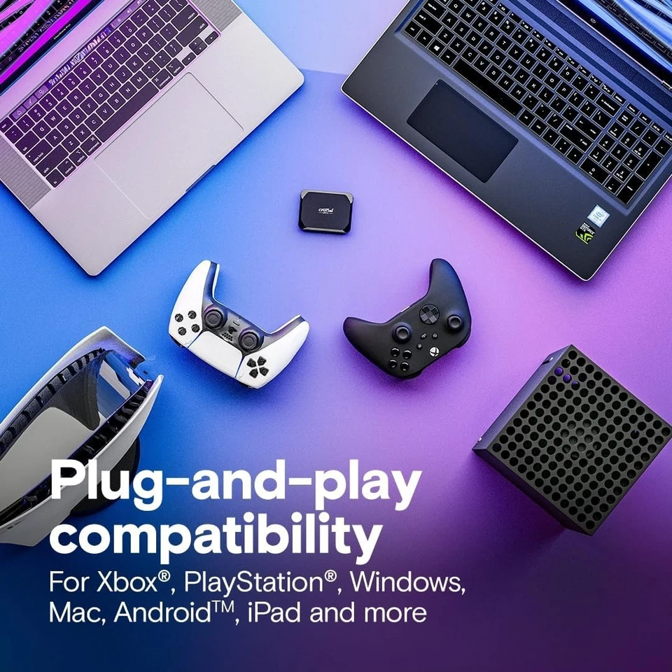 Crucial X9 2TB Portable SSD, Up to 1050MB/s, USB 3.2 USB-C, 2TB, Black  - Image 4 of 4