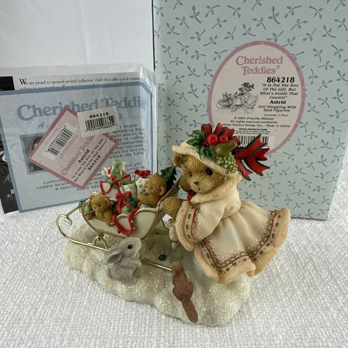 Cherished Teddies Bär Figur - Astrid Mädchen Shopping mit Schlitten - Vintage 2001 - Bild 7 von 7