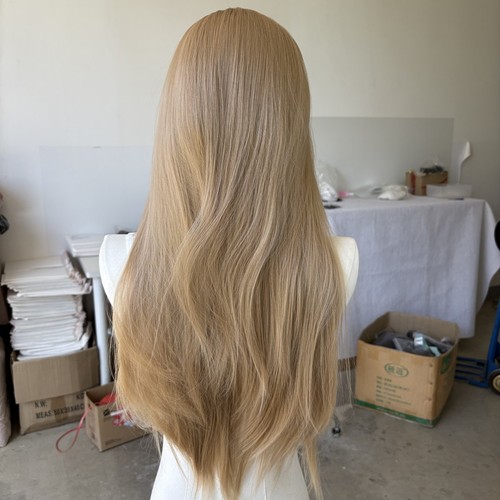 Lange gerade T Lace Front Perücke hitzebeständiges Haar geschichtet aschblond - Bild 2 von 9