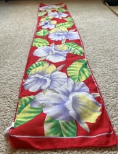 Vintage Rectangular Floral Cotton Scarf Red Tropical Hibiscus Bold Print 52x9  