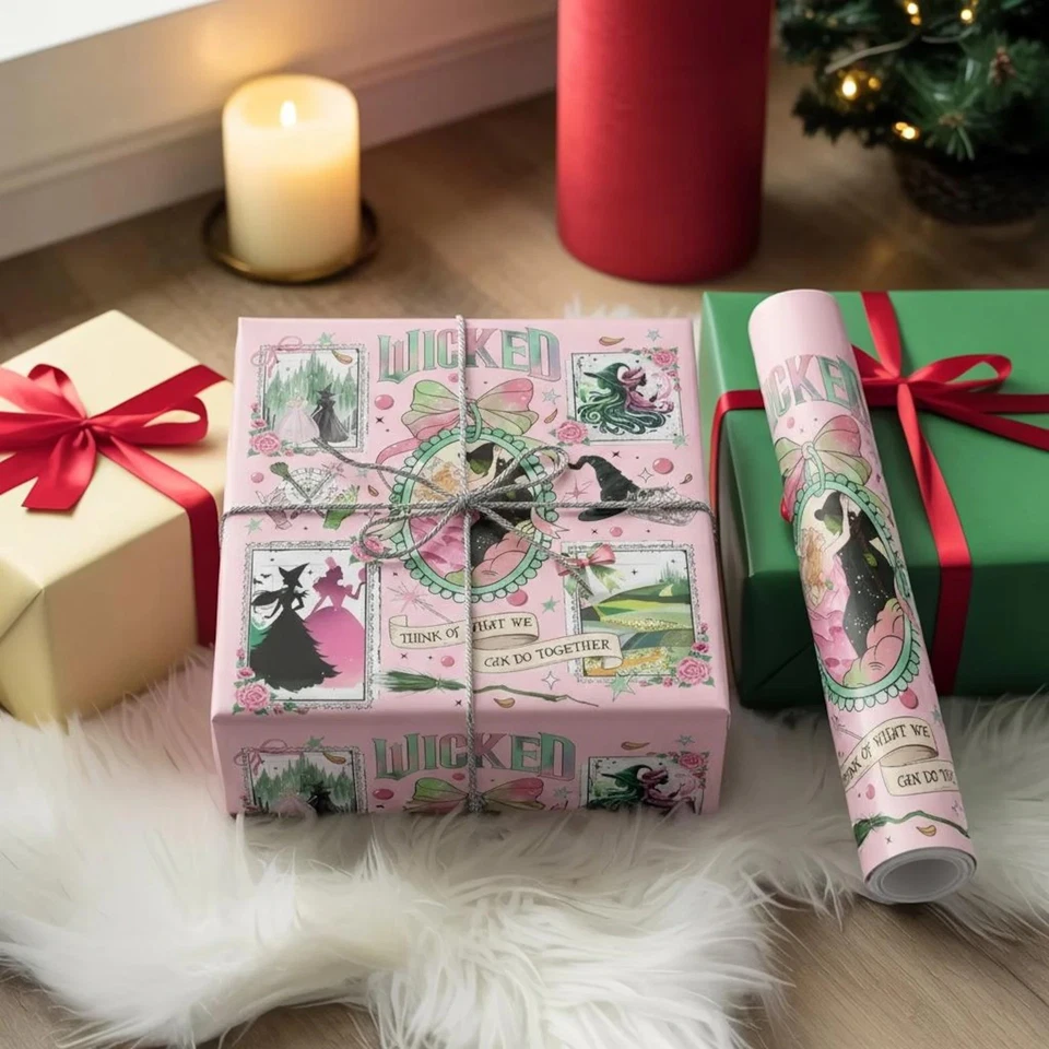 Papel de envolver Christmas Wicked For Good, papel de envolver Wicked Glinda Elphaba Foto 2 de 4