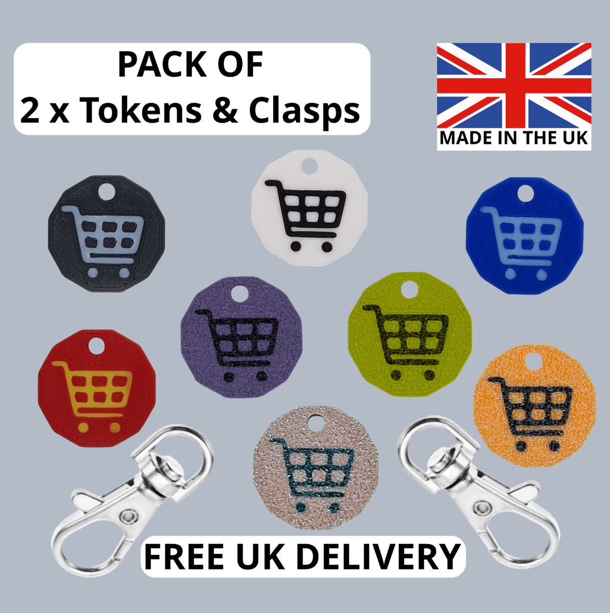 6-24 Trolley Con Token Removable Supermarket £1 One Pound Shoppng - Foto 12