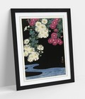 OHARA KOSON, "CHRYSANTHEMUMS AND WATER" JAPANESE -FRAMED ART PICTURE PAPER PRINT