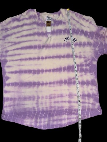 New Victoria Secret PINK Sweatshirt Tie Dye Purple White Sz LG Crewneck Spellout - Picture 6 of 7