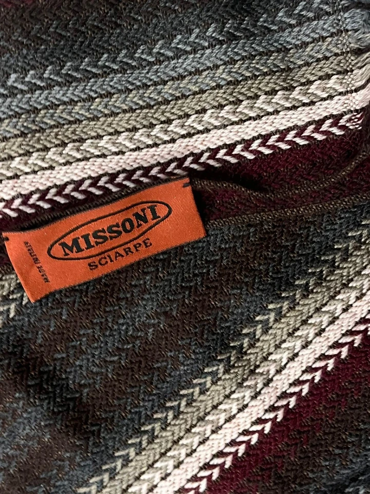 S2# MISSONI RAYAS ROJO rectangular lana bufanda 15/72 pulgadas hecho en Italia Foto 4 de 4