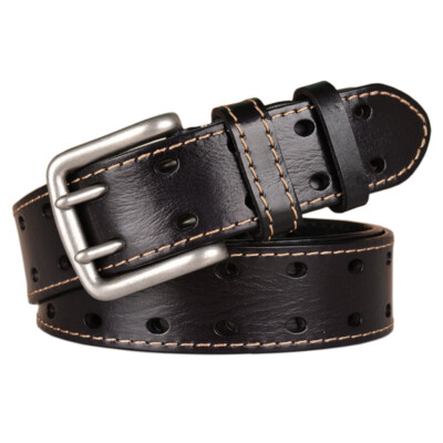 Men Heavy Duty Double Prong Belt Retro Genuine Leather Work Belts for Jeans 