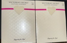 2 Victoria  s Secret Lasting Luxuries Control Top Sheer Pantyhose  CREAM LARGE 