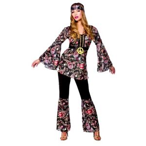 Adult Peace Lovin' Hippie Fancy Dress 60s 1960's Hippy Costume Ladies BN 