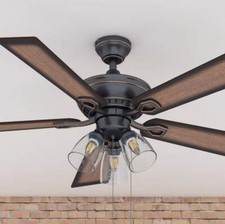 3-light Ceiling Fan in Oil Rubbed Bronze Finish Rustic Style 52In