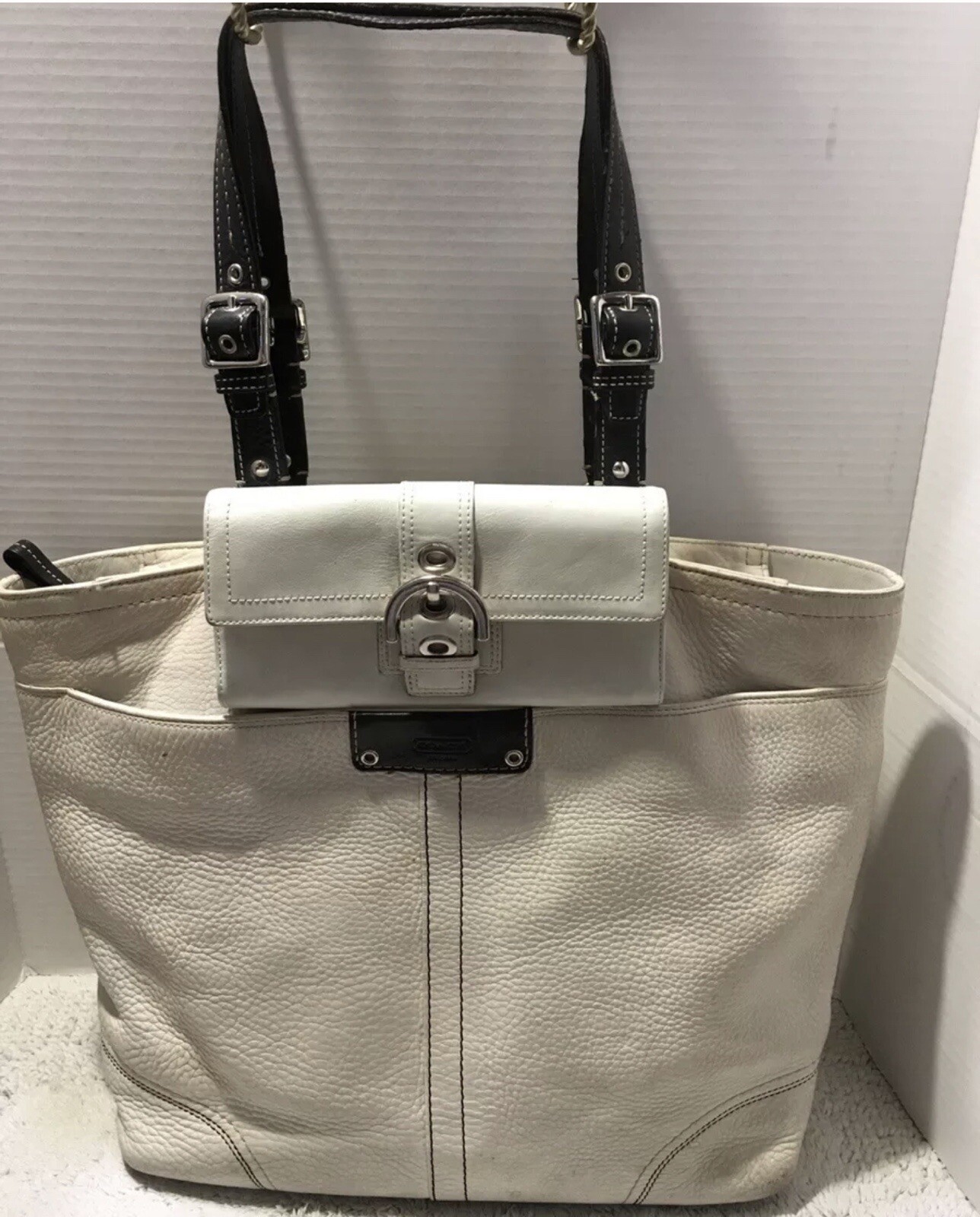 Coach Parchment Hamilton Pebbled Leather Large Tote H… Gem