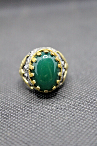 Anello Uomo Pietra Agata Verde Argento Sterling 925 Anello Turco Fatto a Mano Argento - Foto 6 di 6