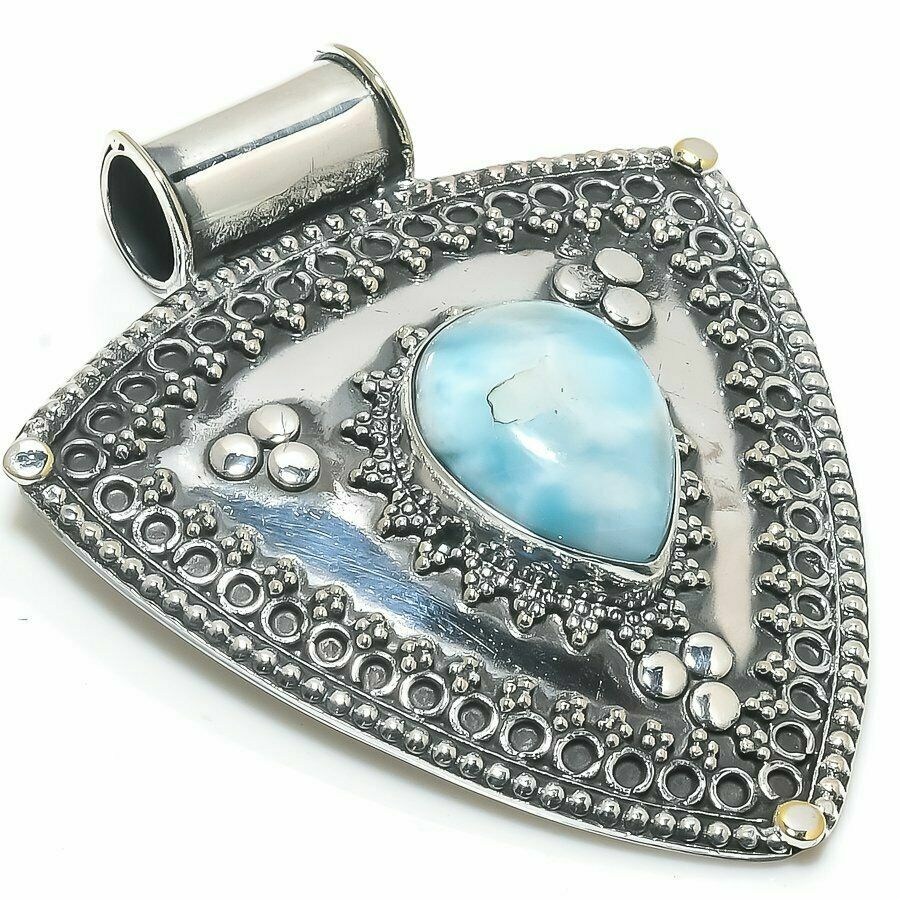 Marvelous Caribéenne Larimar Pierre 925 Argent Pendentif 5.8cm