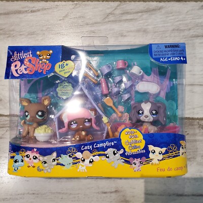 Littlest Pet Shop Cozy Campfire #670 Deer #671 Bear#672 Cocker