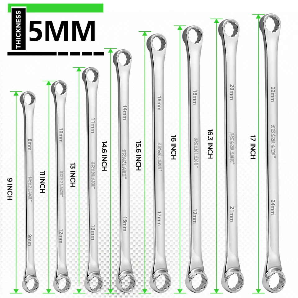 Double Box End Wrench 8 PC Metric Extra Long Aviation Spanner Universal 8-24MM - Image 2 of 4