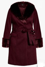 City Chic Nwt Elegant Plum Faux Fur Make Me Blush Bordeaux Size 16 Womens Coat