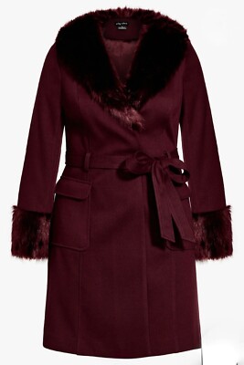 CITY CHIC NWT Elegant plum Faux Fur Make Me Blush Bordeaux Size 16 Womens Coat