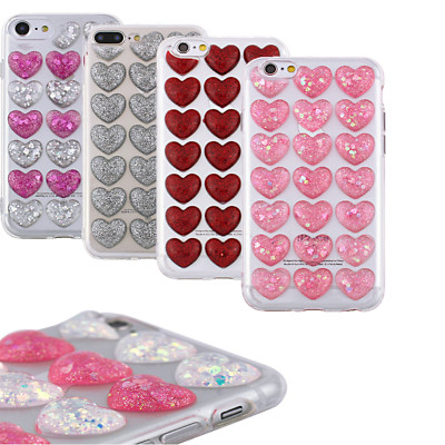 Handy Hülle Schale Heart Herz 3D Motiv Glitzer Etui Cover Apple iPhone 7 Plus 