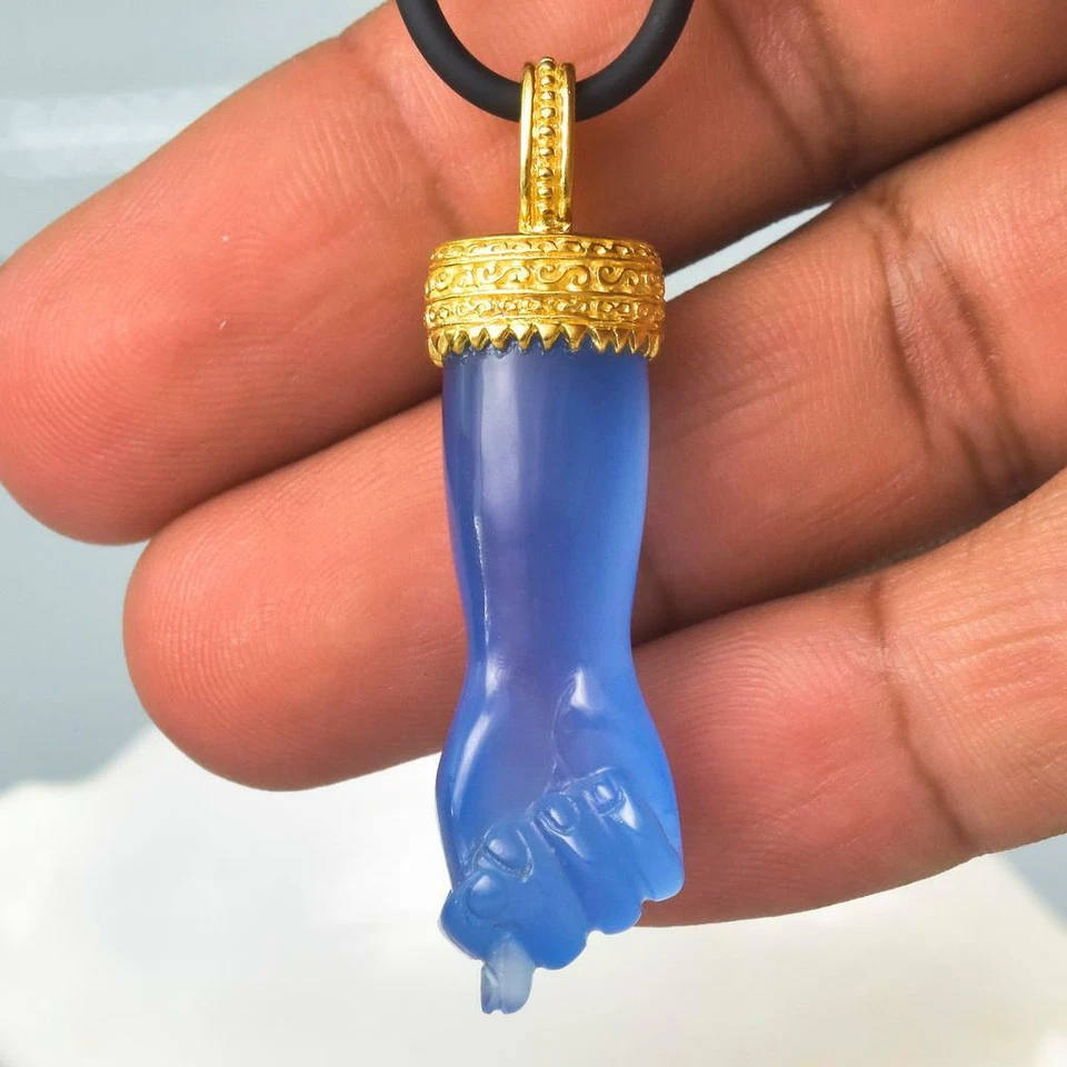 Mano Fico Figa Anhänger Gold Vermeil Sterling Silbrig Chalzedon Rubin 8.19 & G - Bild 4 von 4