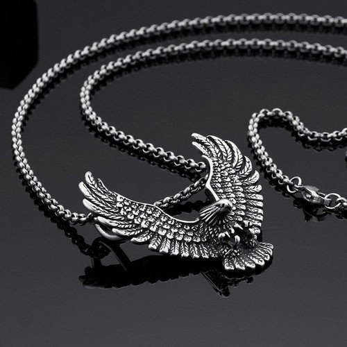 Mens Boys Stainless Steel Biker Eagle Hawk Bird Pendant Necklace For Men - Picture 4 of 5