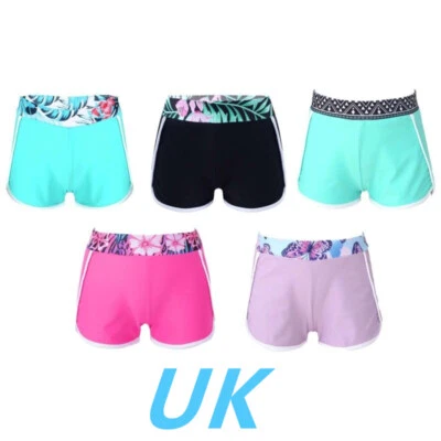 UK Kids Girls Printed Elastic Waist Swim Shorts Summer Quick Dry Bikini Shorts