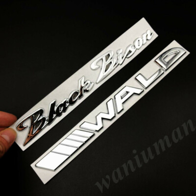 2pcs Metal 3D Chrome Black Bison Wald Style Car Rear Emblem Badge Decals Sticker