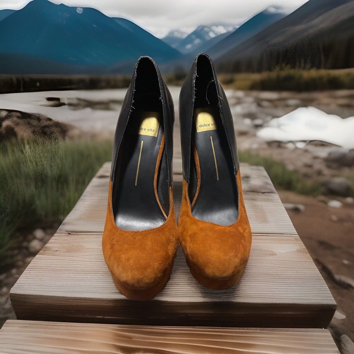 Dolce Vita Suede Platform Pump Black/Brown Platform High Heels