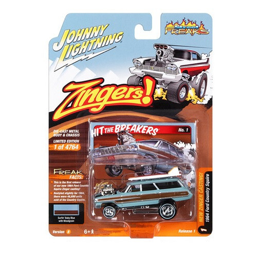 JOHNNY LIGHTNING 1/64 ZINGERS 1964 FORD COUNTRY SQUIRE SURFIN BLUE JLSF025 B