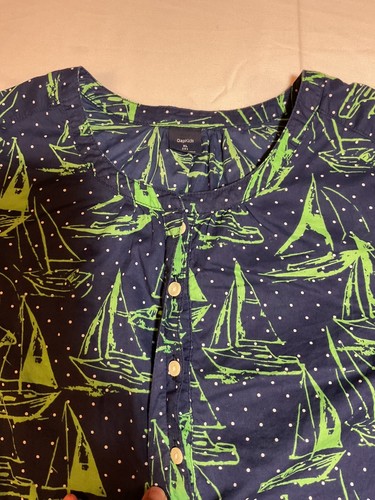 Gap Girls Size XL 12 Navy Blue with Green Boats Lightweight Blouse Beach Summer - Picture 3 of 9