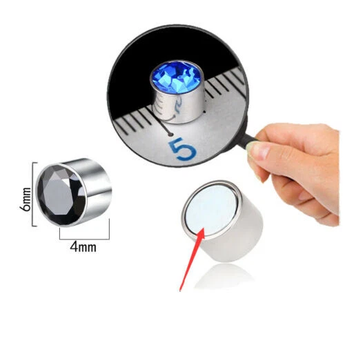 Solid Surgical Titanium Women Men 6mm Round Crystal Stud Magnetic Earrings - Picture 3 of 12